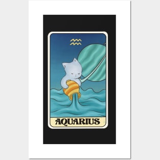 Aquarius cat tarot card astrology cottagecore illustration Posters and Art